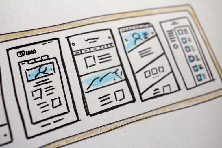 Website layout wireframe doodles illustrating the planning process behind effective web design