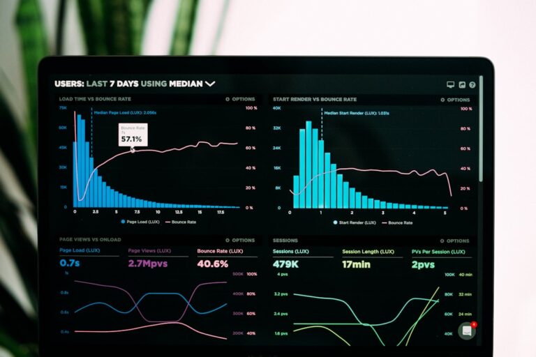 SEO strategy meeting with laptop showing analytics dashboard
